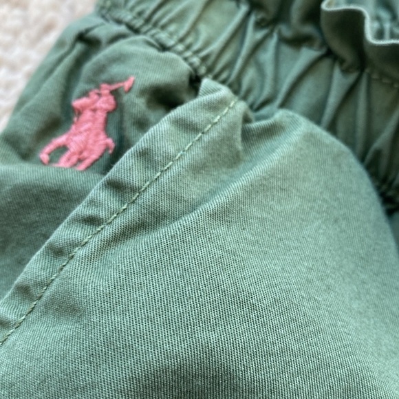 Polo Ralph Lauren Paper Bag Ruffle Pull On Roll Cuff Shorts Olive Pink Pony Logo - Picture 2 of 5